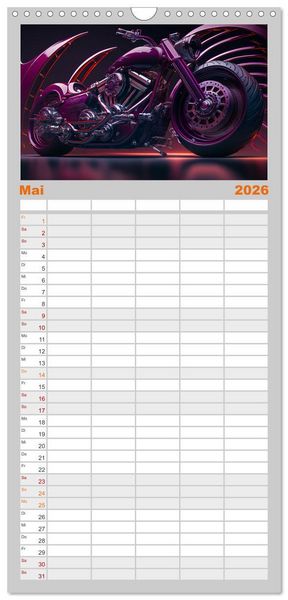 Produktbild: Familienplaner 2026 - Motorrad illusionen mit 5 Spalten (Wandkalender, 21 x 45 cm) CALVENDO