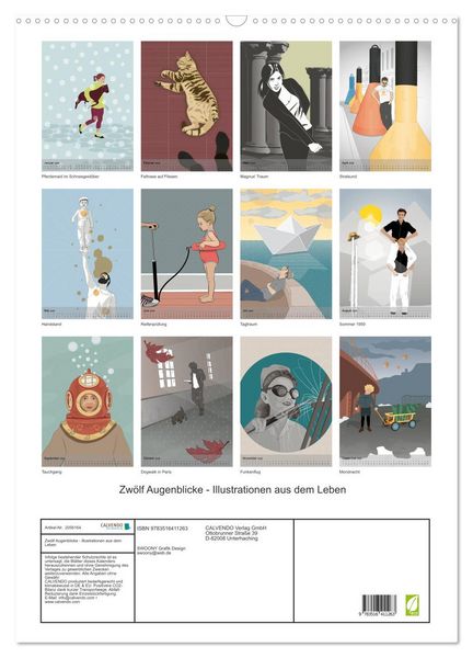 Produktbild: Zw&ouml;lf Augenblicke - Illustrationen aus dem Leben (Wandkalender 2026 DIN A2 hoch), CALVENDO Monatskalender