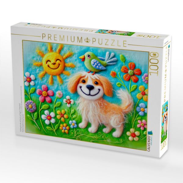 Produktbild: CALVENDO Puzzle Fr&uuml;hlingsfreude mit Hund und Vogel in Filztechnik | 1000 Teile Lege-Gr&ouml;&szlig;e 64x48cm Foto-Puzzle f&uuml;r gl&uuml;ckliche Stunden