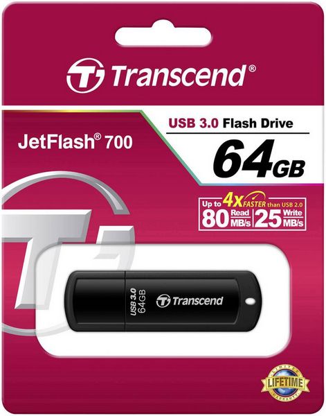 Produktbild: Transcend JetFlash&reg; 700 USB-Stick 64 GB Schwarz TS64GJF700 USB-A (USB 3.2 Gen 1)