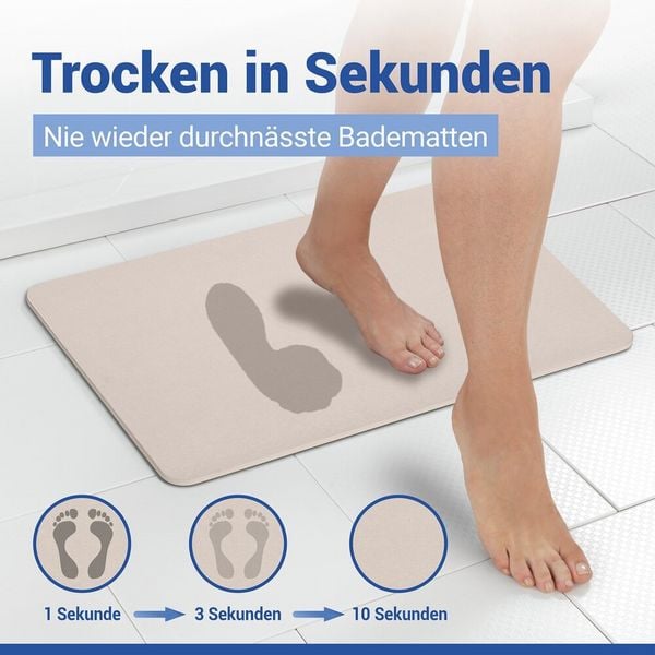 Produktbild: Diatomit Badematte Mod. Simi Ecru, 60 x 39 cm, schnelltrocknend und rutschsicher