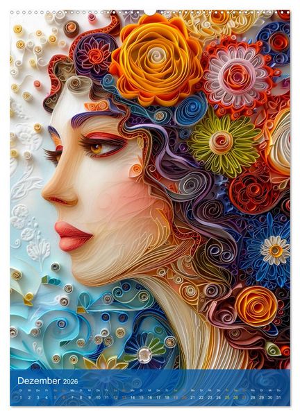 Produktbild: Quilling-Kunst - Elegante Frauenportr&auml;ts aus Papierstreifen (Wandkalender 2026 DIN A2 hoch), CALVENDO Monatskalender