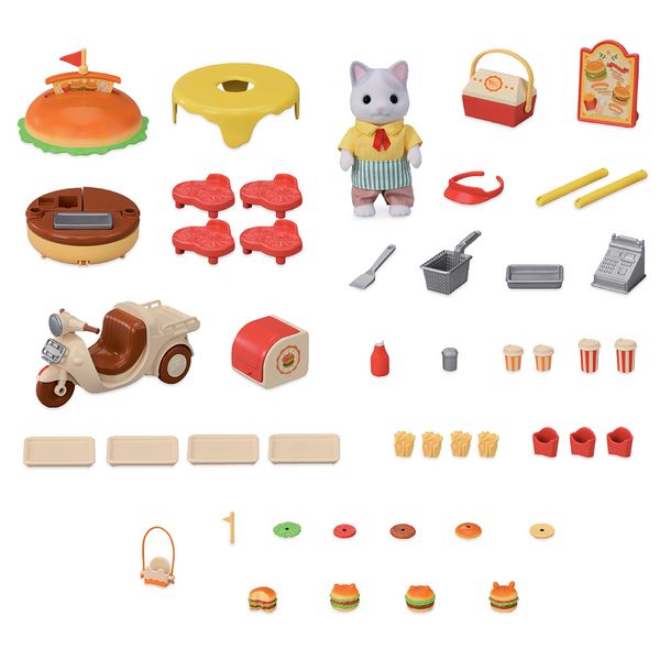 Produktbild: Sylvanian Families 5757 - Hamburger Stand, Mobiler Hamburger Imbiss mit Figur, Spielset