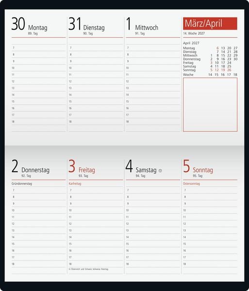 Produktbild: rido/id&eacute; 7012212907 Taschenkalender Mod. TM 17/contacter 2027 A6 quer, Kunststoff, schwarz