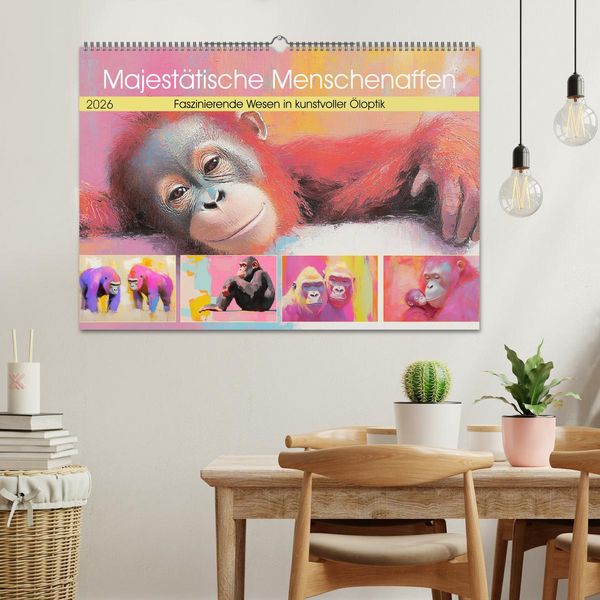Produktbild: Majest&auml;tische Menschenaffen. Faszinierende Wesen in kunstvoller &Ouml;loptik (Wandkalender 2026 DIN A2 quer), CALVENDO Monatskalender