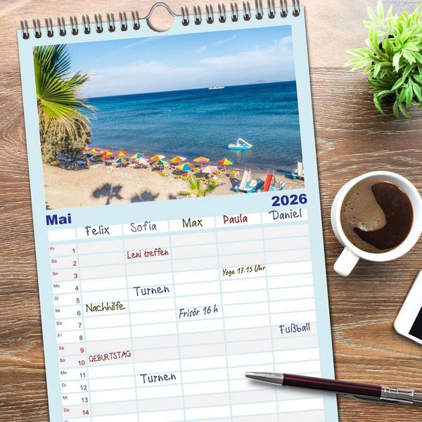 Produktbild: Familienplaner 2026 - Insel Kos - Str&auml;nde mit 5 Spalten (Wandkalender, 21 x 45 cm) CALVENDO