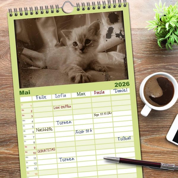 Produktbild: Familienplaner 2026 - Oma's Katzenkalender 2026 mit 5 Spalten (Wandkalender, 21 x 45 cm) CALVENDO