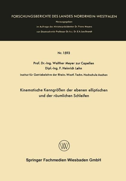 Produktbild: Kinematische Kenngr&ouml;&szlig;en der ebenen elliptischen und der r&auml;umlichen Schleifen