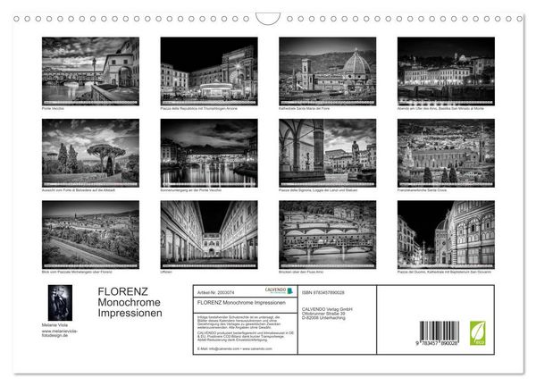 Produktbild: FLORENZ Monochrome Impressionen (Wandkalender 2026 DIN A3 quer), CALVENDO Monatskalender