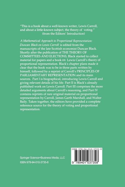 Produktbild: A Mathematical Approach to Proportional Representation: Duncan Black on Lewis Carroll