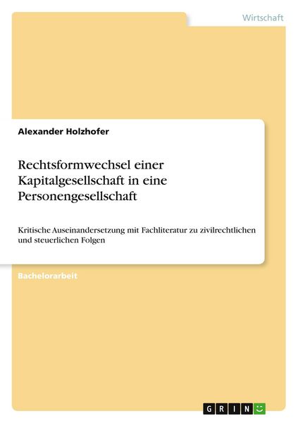 Produktbild: Rechtsformwechsel einer Kapitalgesellschaft in eine Personengesellschaft