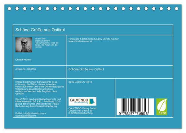 Produktbild: Sch&ouml;ne Gr&uuml;&szlig;e aus Osttirol (Tischkalender 2026 DIN A5 quer), CALVENDO Monatskalender