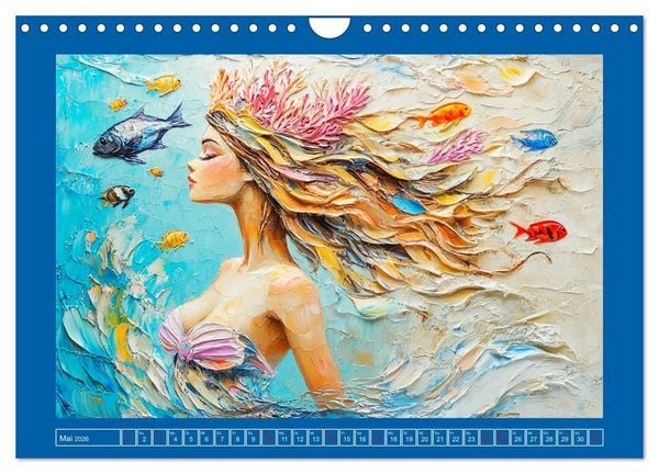 Produktbild: Meerjungfrauen. Zauberhafte Illustrationen im &Ouml;lgem&auml;lde-Stil (Wandkalender 2026 DIN A4 quer), CALVENDO Monatskalender