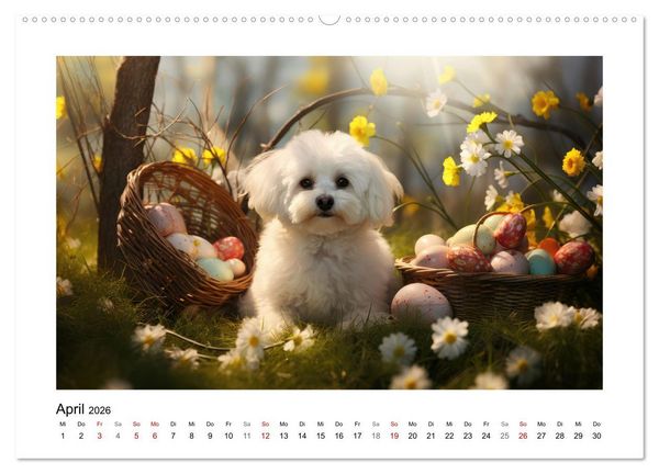 Produktbild: Bichon fris&eacute;, wei&szlig;e H&uuml;ndchen mit lockigem Haar (Wandkalender 2026 DIN A2 quer), CALVENDO Monatskalender
