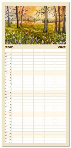 Produktbild: Familienplaner 2026 - Dresden und das Elbtal - Ein Aquarellkalender von Claudia Pinkau mit 5 Spalten (Wandkalender, 21 x 45 cm) CALVENDO