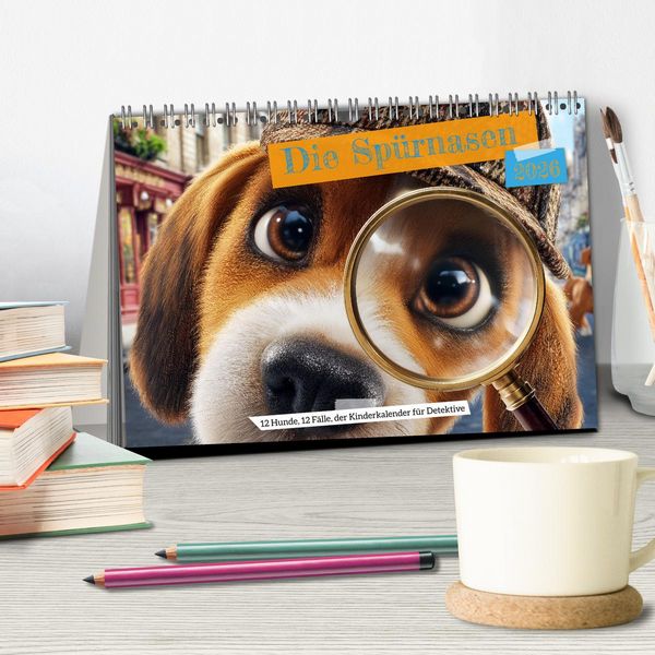 Produktbild: Die Sp&uuml;rnasen - 12 Hunde, 12 F&auml;lle, der Kinderkalender f&uuml;r Detektive (Tischkalender 2026 DIN A5 quer), CALVENDO Monatskalender