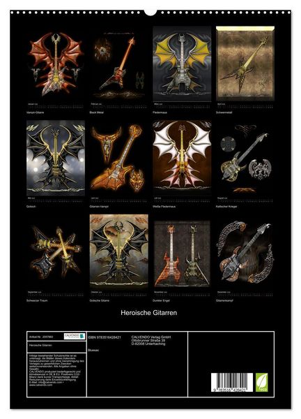 Produktbild: Heroische Gitarren (hochwertiger Premium Wandkalender 2026 DIN A2 hoch), Kunstdruck in Hochglanz