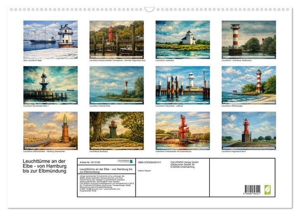 Produktbild: Leuchtt&uuml;rme an der Elbe - von Hamburg bis zur Elbm&uuml;ndung (Wandkalender 2027 DIN A2 quer), CALVENDO Monatskalender