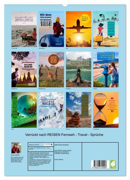 Produktbild: Verr&uuml;ckt nach REISEN Fernweh - Travel - Spr&uuml;che (hochwertiger Premium Wandkalender 2026 DIN A2 hoch), Kunstdruck in Hochglanz