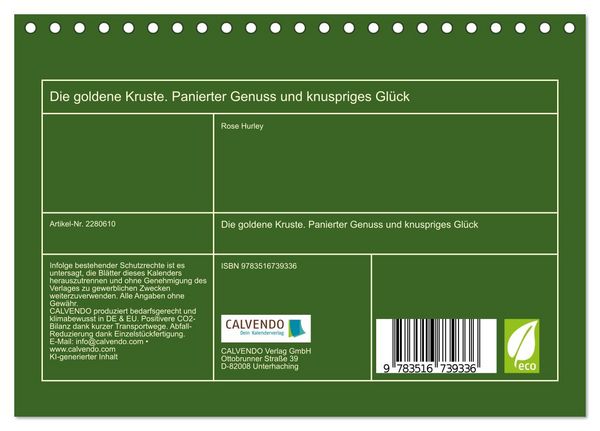 Produktbild: Die goldene Kruste. Panierter Genuss und knuspriges Gl&uuml;ck (Tischkalender 2026 DIN A5 quer), CALVENDO Monatskalender