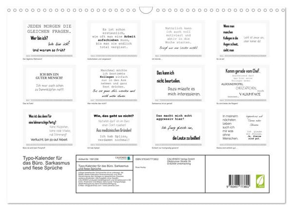 Produktbild: Typo-Kalender f&uuml;r das B&uuml;ro. Sarkasmus und fiese Spr&uuml;che (Wandkalender 2026 DIN A3 quer), CALVENDO Monatskalender