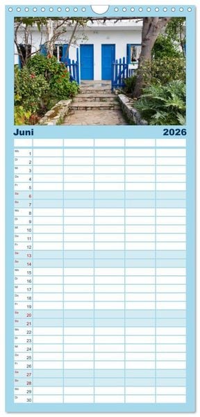 Produktbild: Familienplaner 2026 - Al&oacute;nnisos, Ski&aacute;thos, Sk&oacute;pelos mit 5 Spalten (Wandkalender, 21 x 45 cm) CALVENDO