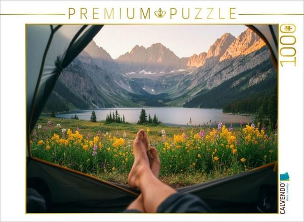 CALVENDO Puzzle Morgens in den Bergen - Blick aus dem Zelt | 1000 Teile Lege-Größe 64x48cm Foto-Puzzle für glückliche Stunden