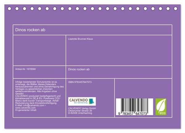 Produktbild: Dinos rocken ab (Tischkalender 2026 DIN A5 quer), CALVENDO Monatskalender