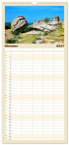 Produktbild: Familienplaner 2027 - S&uuml;dengland - Mystische Steinkreise und Dartmoor mit 5 Spalten (Wandkalender, 21 x 45 cm) CALVENDO