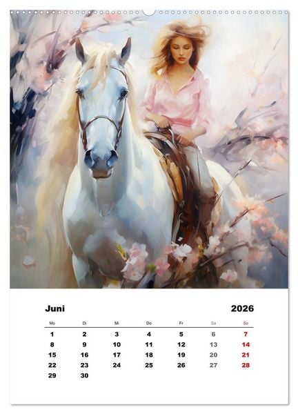 Produktbild: Hoch zu Ross. Mit Reiter-Aquarellen durch die Jahreszeiten (hochwertiger Premium Wandkalender 2026 DIN A2 hoch), Kunstdruck in Hochglanz