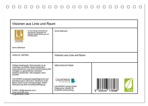 Produktbild: Visionen aus Linie und Raum (Tischkalender 2027 DIN A5 quer), CALVENDO Monatskalender