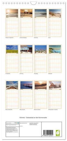 Produktbild: Familienplaner 2026 - Gr&ouml;mitz - Ostseebad an der Sonnenseite mit 5 Spalten (Wandkalender, 21 x 45 cm) CALVENDO