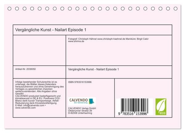 Produktbild: Verg&auml;ngliche Kunst - Nailart Episode 1 (Tischkalender 2026 DIN A5 quer), CALVENDO Monatskalender