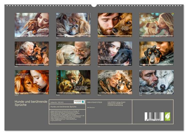 Produktbild: Hunde und ber&uuml;hrende Spr&uuml;che (hochwertiger Premium Wandkalender 2026 DIN A2 quer), Kunstdruck in Hochglanz