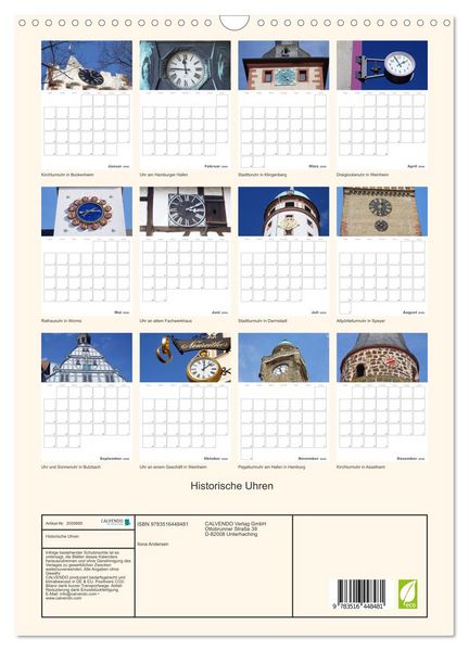 Produktbild: Historische Uhren (Wandkalender 2026 DIN A3 hoch), CALVENDO Monatskalender