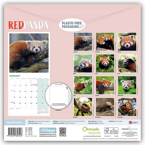 Produktbild: Red Panda &ndash; Rote Pandas &ndash; Rote Pandab&auml;ren 2027 &ndash; Wand-Kalender