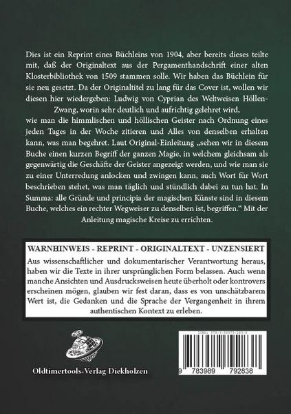Produktbild: Ludwig von Cyprian des Weltweisen H&ouml;llen-Zwang, worin sehr deutlich und aufrichtig gelehret wird, wie man die himmlischen und h&ouml;llischen Geister nach