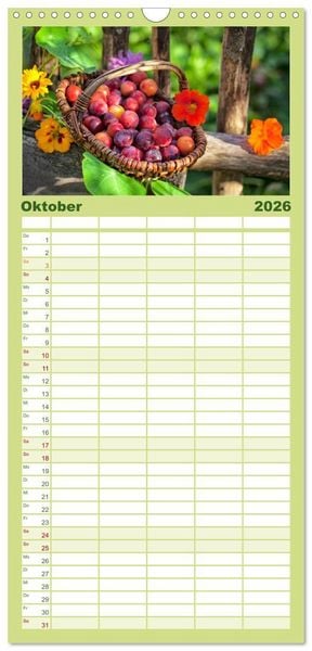 Produktbild: Familienplaner 2026 - Mein Jahr im Landhausgarten mit 5 Spalten (Wandkalender, 21 x 45 cm) CALVENDO