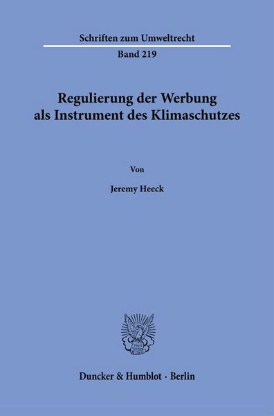 Produktbild: Regulierung der Werbung als Instrument des Klimaschutzes