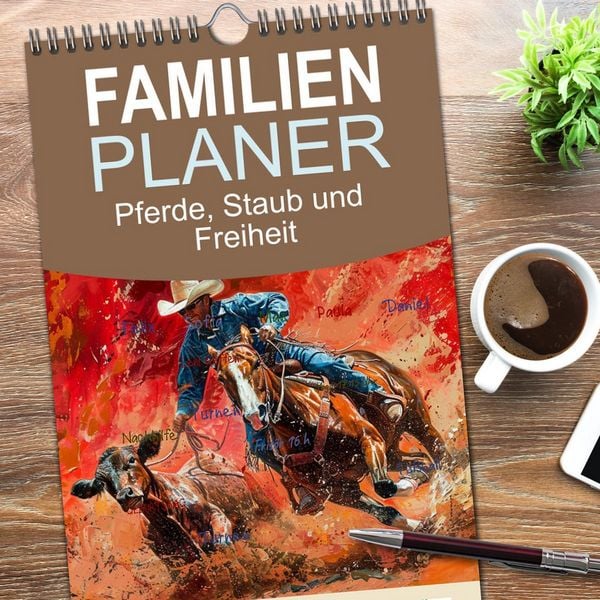 Produktbild: Familienplaner 2026 - Pferde, Staub und Freiheit mit 5 Spalten (Wandkalender, 21 x 45 cm) CALVENDO