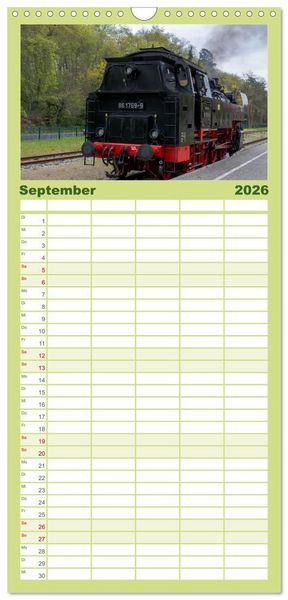 Produktbild: Familienplaner 2026 - Dampflok auf Usedom mit 5 Spalten (Wandkalender, 21 x 45 cm) CALVENDO