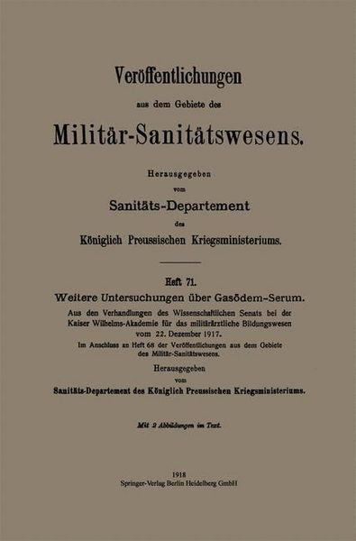 Produktbild: Weitere Untersuchungen &uuml;ber Gas&ouml;dem-Serum