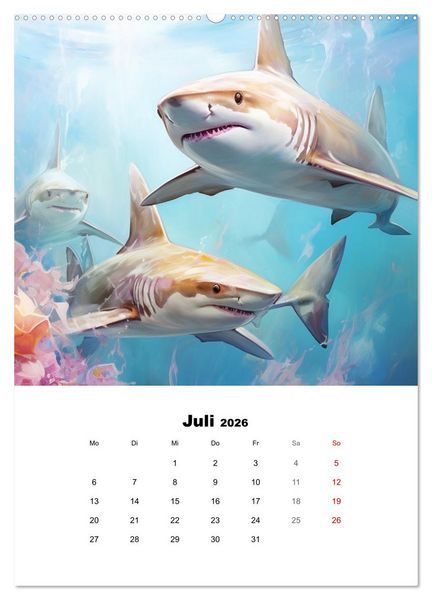 Produktbild: Tanz der Haie. Aquarelle von den K&ouml;nigen der Meere (Wandkalender 2026 DIN A2 hoch), CALVENDO Monatskalender