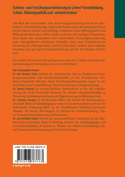 Produktbild: Evidenz- und Forschungsorientierung in Lehrer*innenbildung, Schule, Bildungspolitik und -administration