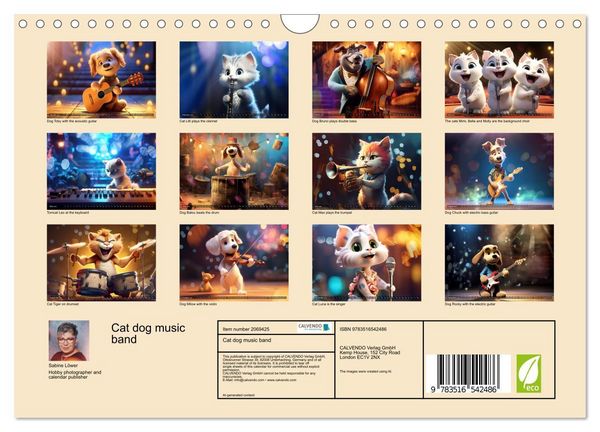 Produktbild: Cat dog music band (Wall Calendar 2026 DIN A4 landscape), CALVENDO 12 Month Wall Calendar