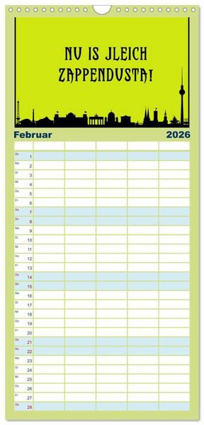 Produktbild: Familienplaner 2026 - Berliner Mundart mit 5 Spalten (Wandkalender, 21 x 45 cm) CALVENDO