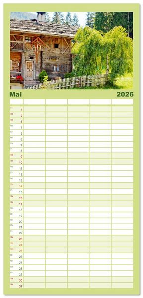 Produktbild: Familienplaner 2026 - Ultental Wundersch&ouml;ne alte Bauernh&auml;user mit 5 Spalten (Wandkalender, 21 x 45 cm) CALVENDO