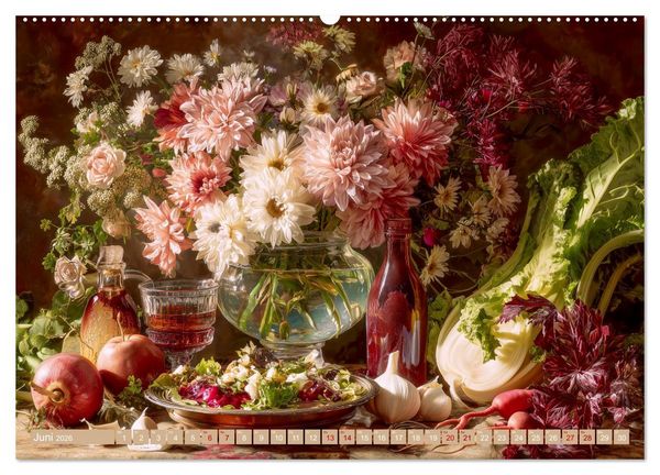 Produktbild: Bloom und Bite. KI mixt Blumen, Obst und Gem&uuml;se (Wandkalender 2026 DIN A2 quer), CALVENDO Monatskalender