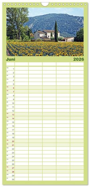 Produktbild: Familienplaner 2026 - Provence romantique mit 5 Spalten (Wandkalender, 21 x 45 cm) CALVENDO