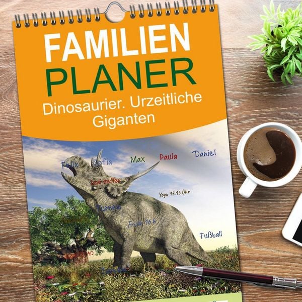 Produktbild: Familienplaner 2026 - Dinosaurier. Urzeitliche Giganten mit 5 Spalten (Wandkalender, 21 x 45 cm) CALVENDO